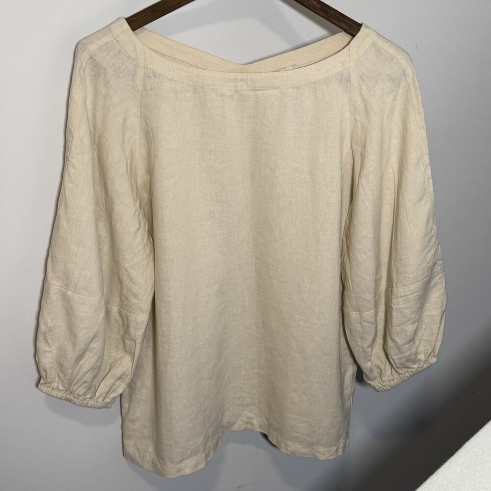 LOFT Beige Linen-Viscose Boat Neck 3/4 Puff Sleeve Blouse Size S